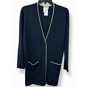 Mondi Womens Long Sweater 34 Black Virgin Wool Blend Made in Italy Cardigan